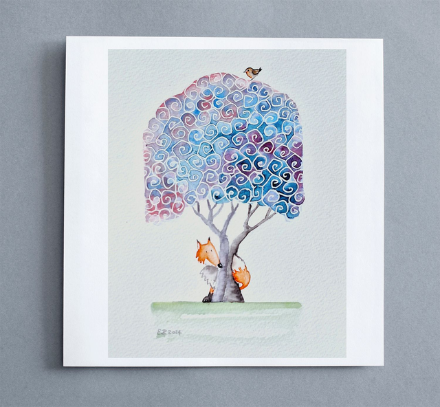 Acquerello "Volpe e Pettirosso" - 3