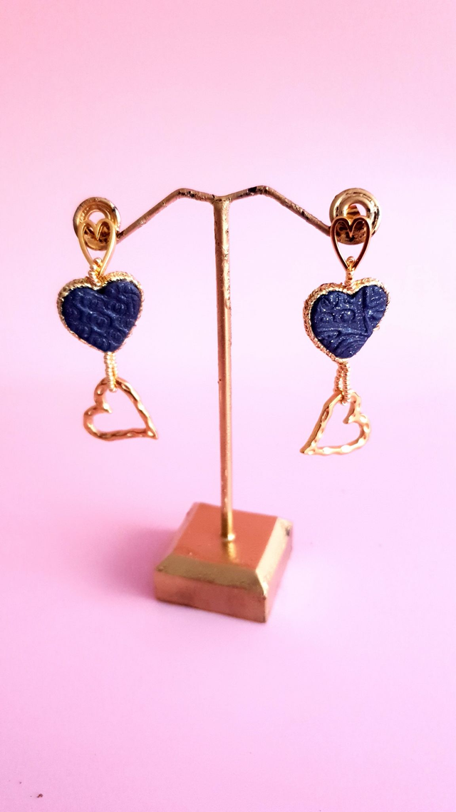 Boucles d'oreilles Coups de coeur bleu nuit et doré
