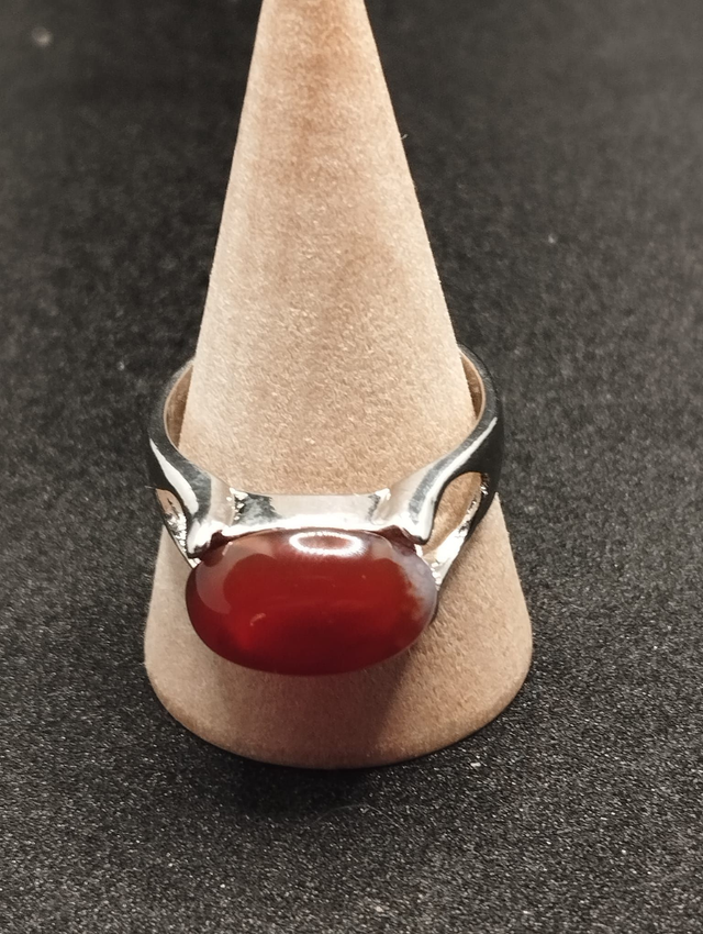 Bague métal argenté avec cornaline