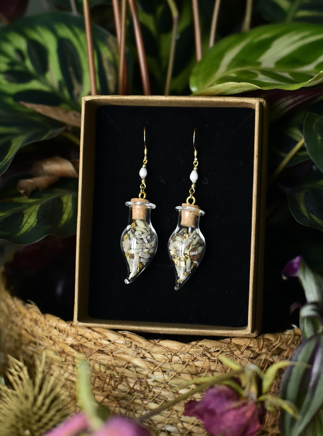 boucles d’oreilles fioles lavande & or