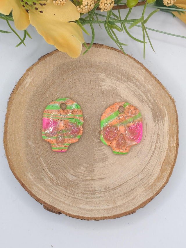 TĂȘte de Mort Orange/Vert/Rose