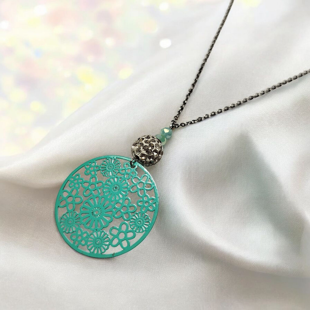 Collier acier inoxydable et vert d&#039;eau