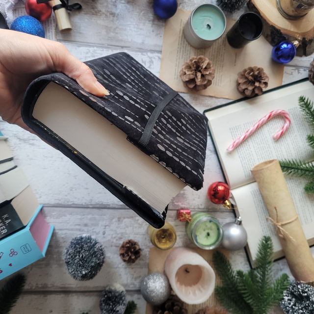 Protège livre slim amovible velours noir et argenté M