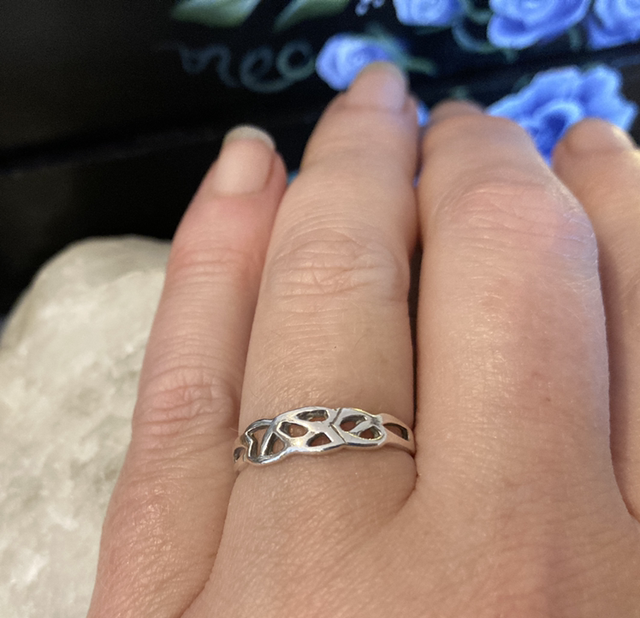 Sterling Silver Ring Celtic Openwork Scroll Design UK Size M 1/2