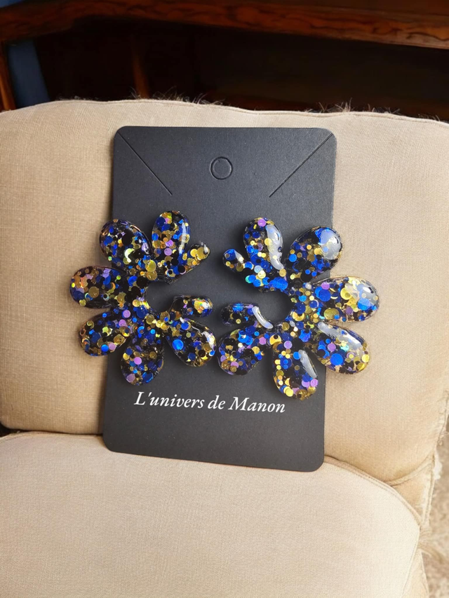 Boucles d&#039;oreilles &quot; Julia &quot;  en résine et paillettes pour femme, tendance 