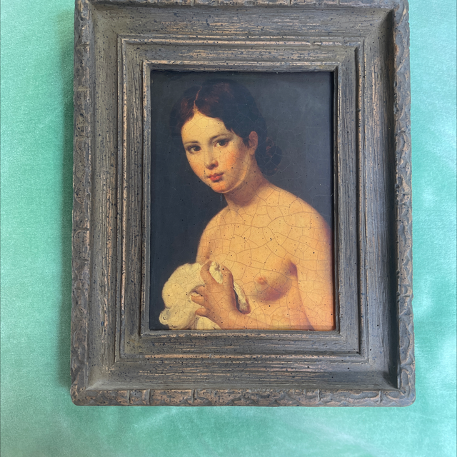 Kunstdruck mit Holzrahmen / entblösste Frau