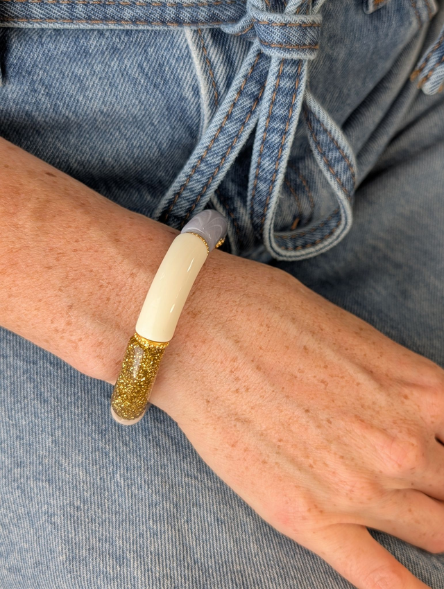 Bracelet jonc Marie taupe jaune glitter