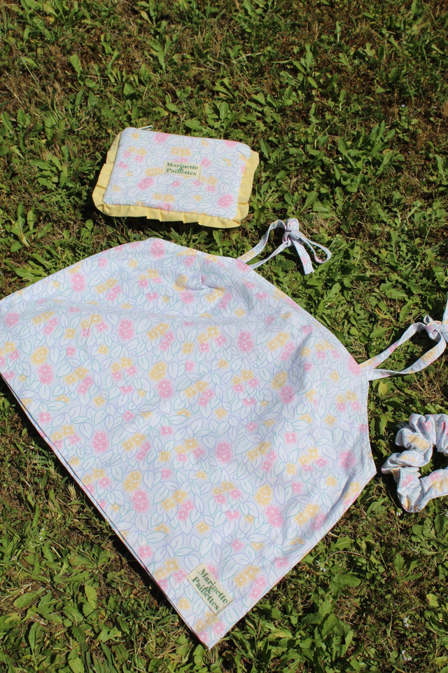 Top fleurs roses, jaune et bleues - Taille 1