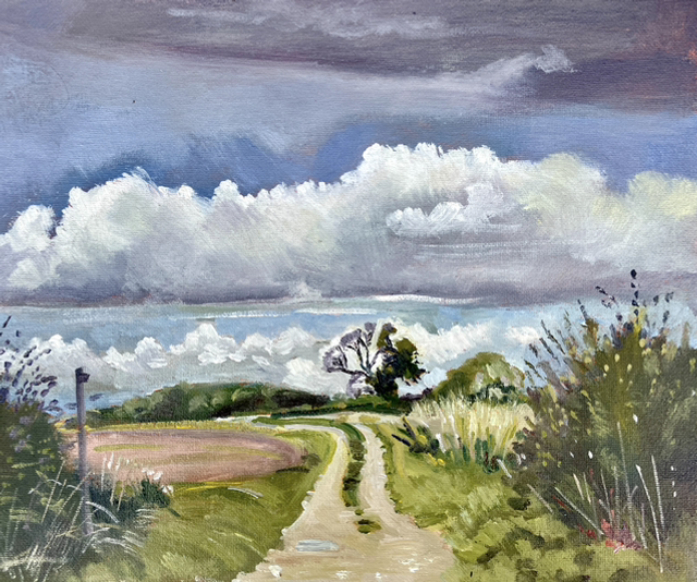 Track to Lavendar Dale, Yorkshire Wolds. Oil on canvas board, 12x10 inch.