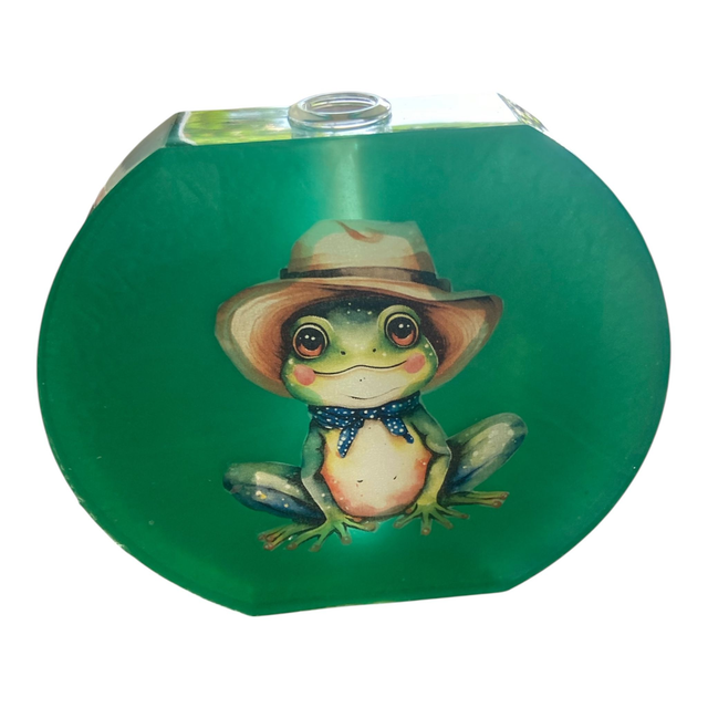 Soliflore “Frog Spirit” – Résine verte &amp; illustration grenouille