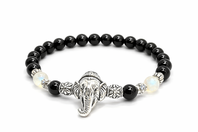 Bracelet « Ganesh » Onyx noir et pierre de lune 