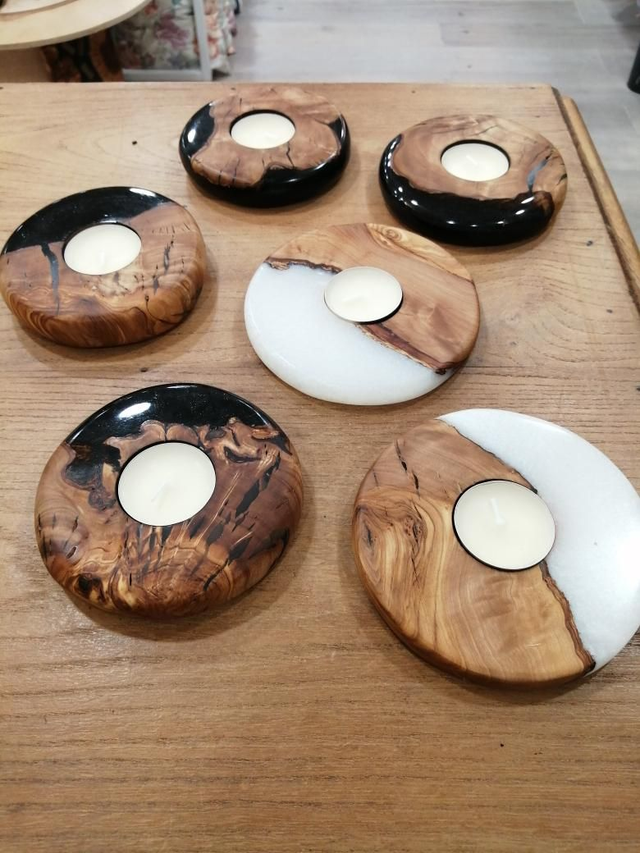 Bougeoir rond résine et olivier