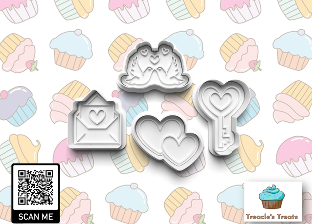 Valentines Theme Fondant/cookie stamps with cutters (Set 2)