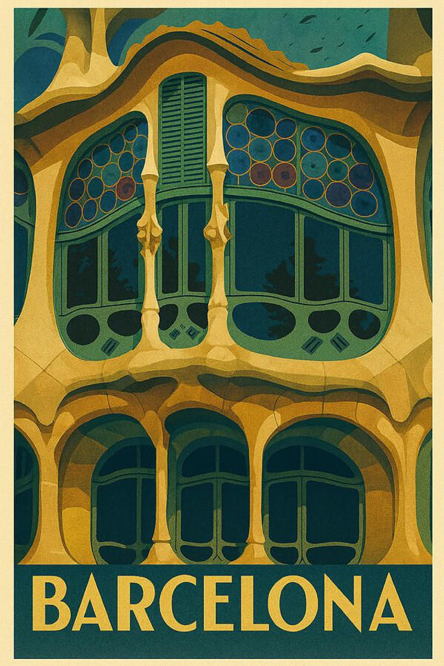 Barcelona Casa Batlló Fachada Vintage Póster de Viaje