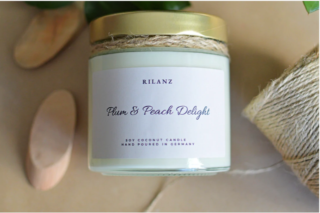 Rilanz Duftkerze - Pflaume & Pfirsich - 55 Std. brennbar