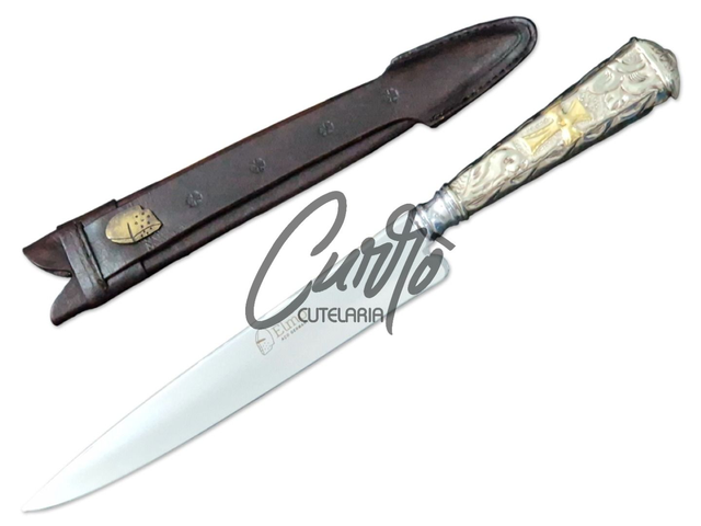 Faca Campeira Churrasco Elmo Cabo Alpaca 9 Polegadas Bainha