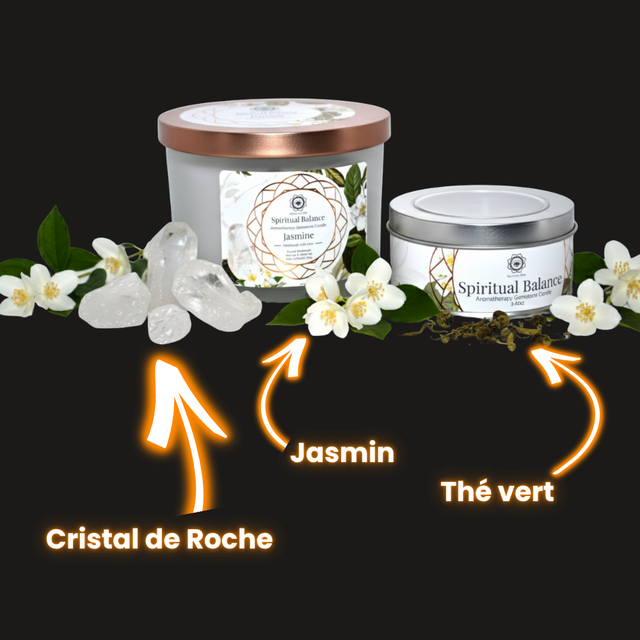 Bougie Green Tree : Équilibre Spirituel - Cristal de Roche + Jasmin et Thé vert