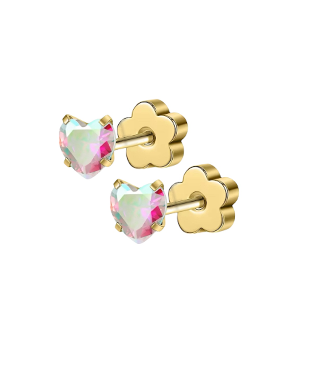 Gold Iridescent Heart Mini Comfort Back Studs