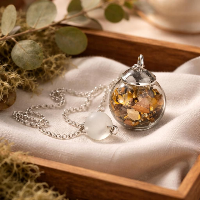 "Oeil de tigre" - Pendule bulle de verre argentée- P-16