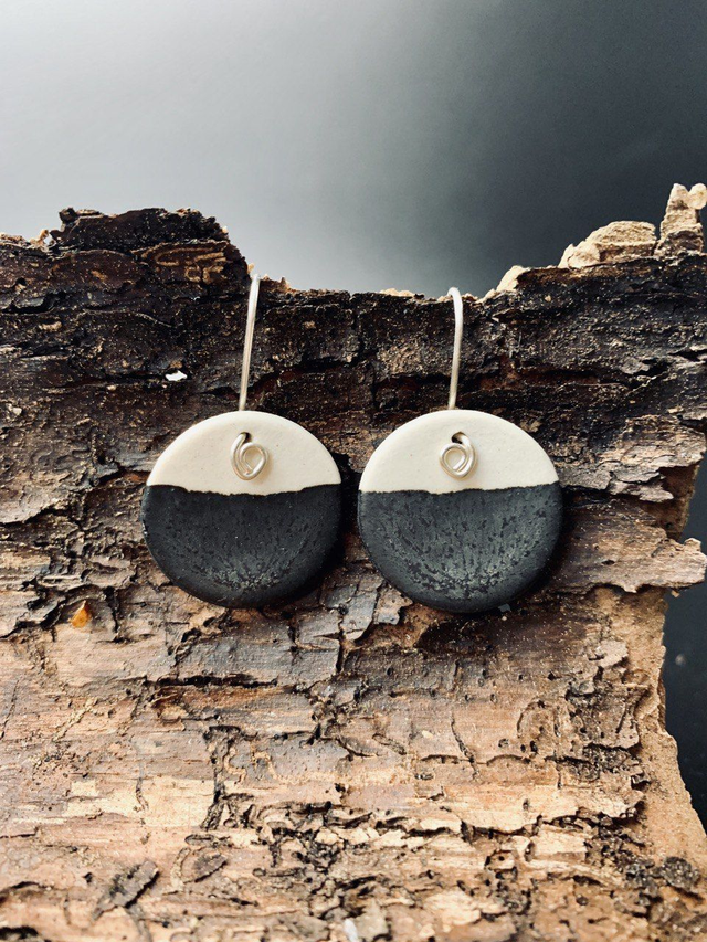 Cute Round Black & White Porcelain Earrings