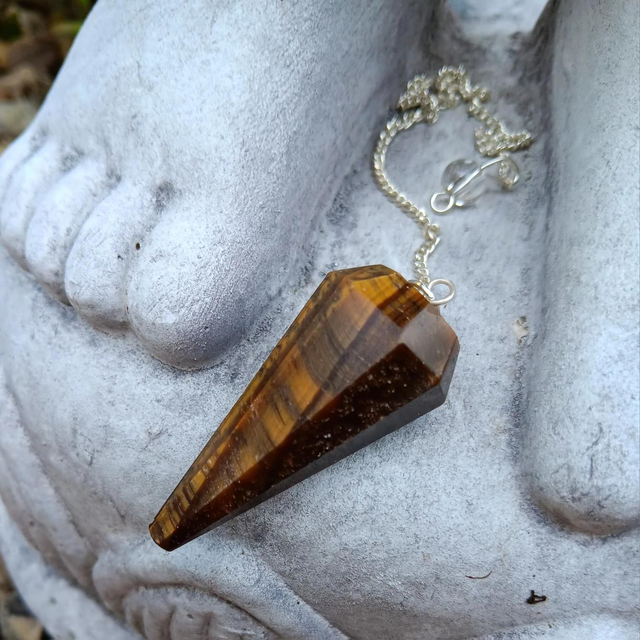 Gold Tiger&#039;s Eye Faceted Crystal Pendulum