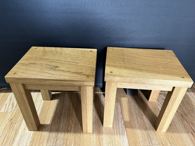 Two rustic low stools made of American Oak.