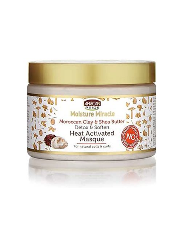 African Pride Moisture Miracle Moroccan Clay &amp; Shea Butter Heat Activated Masque, 12 oz