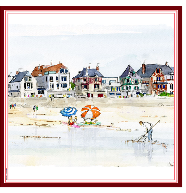 Carré de satin 70x70, thème «Plage de Coutainville» 