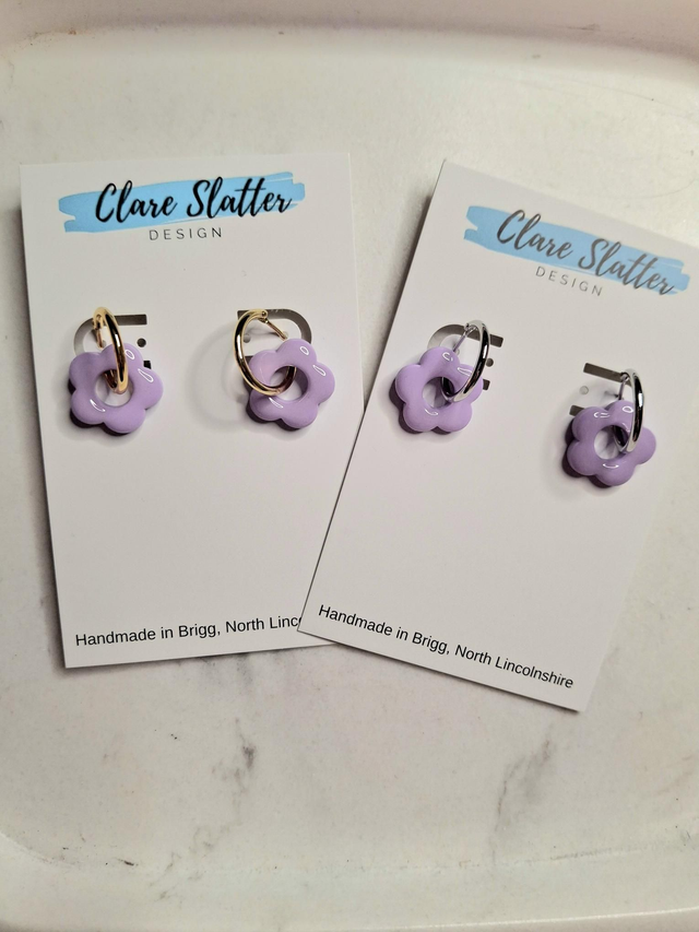 Mini Clay daisy hoop earrings
