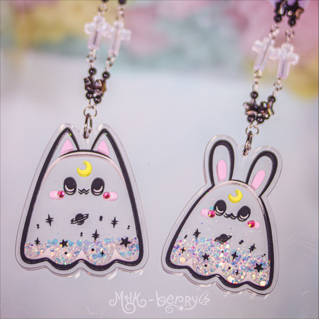 Collier Shaker à paillettes Fantôme Chat &amp; Lapin