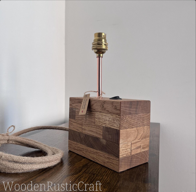 Solid Oak Block Desk Lamp Base — Rustic Country Style