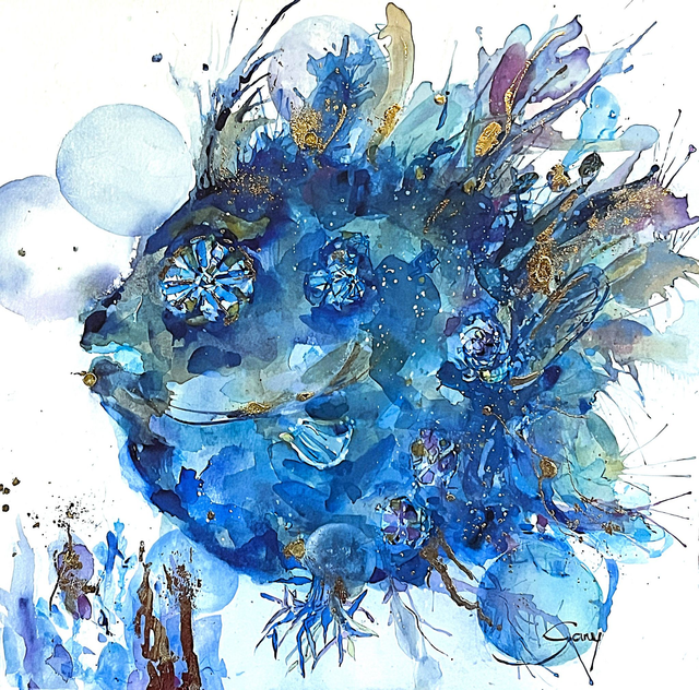 Visage marin bleu & doré I