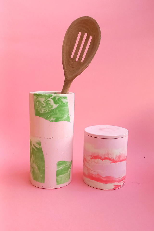 Wazon, okrągły pojemnik na akcesoria, na biurko, do łazienki, różowy, lastryko