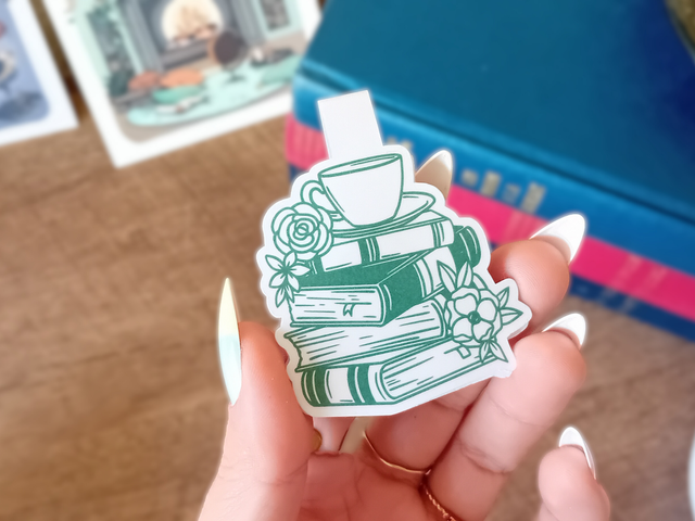 Marque-Page Magnétique - Pile de Livres avec Tasse