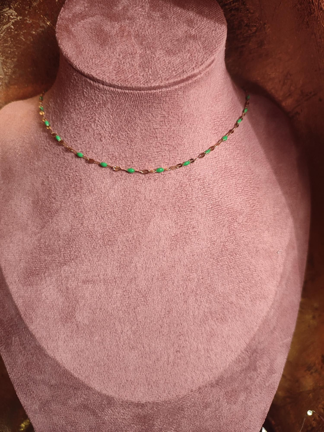 Collier rosaire acier inoxydable gold/ vert fluo 0001231