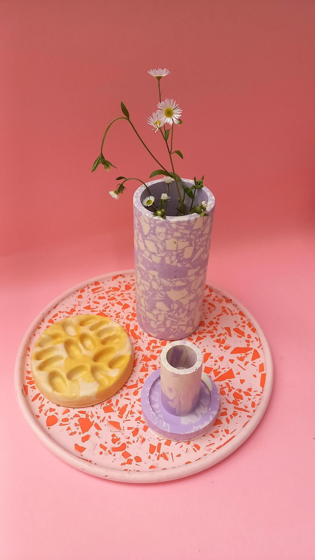 Wazon, okrągły pojemnik na akcesoria, na biurko, do łazienki, jasnofioletowy, lastryko