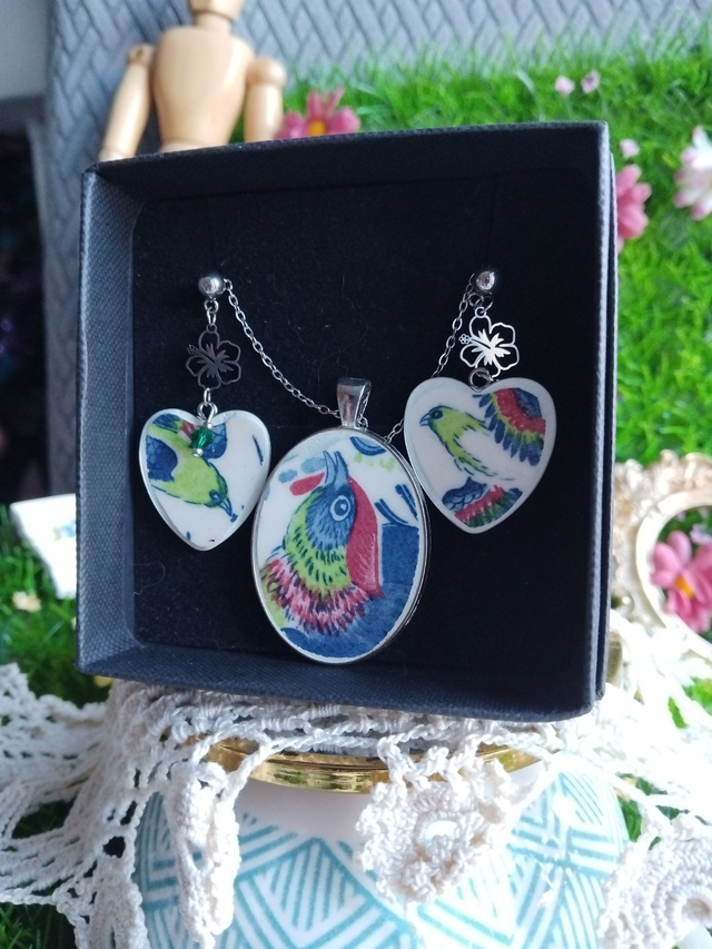 parure boucles d'oreilles et pendentif PAON