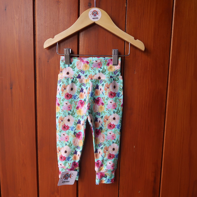 Teal Floral Leggings 6-9 Months