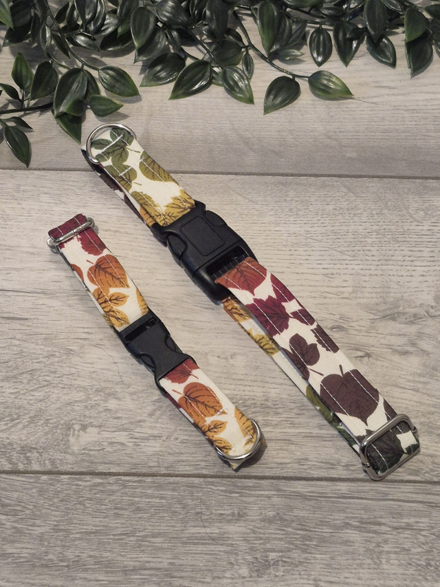 Autumn Leaves Fabric Dog Collar | 4 Sizes | 2 Buckle Types