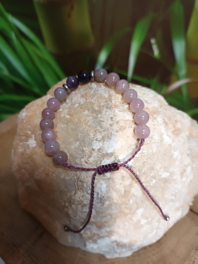 Bracelet en quartz rose de Madagascar et améthyste