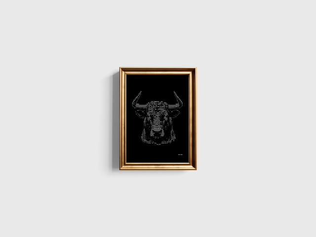 A4 Schreibmaschinenbild Stier in Weiß auf Schwarz