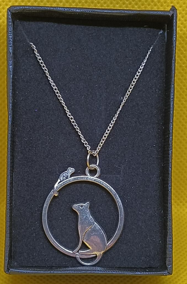 Tibetan Silver Cat &amp; Lizard Pendant Necklace.
