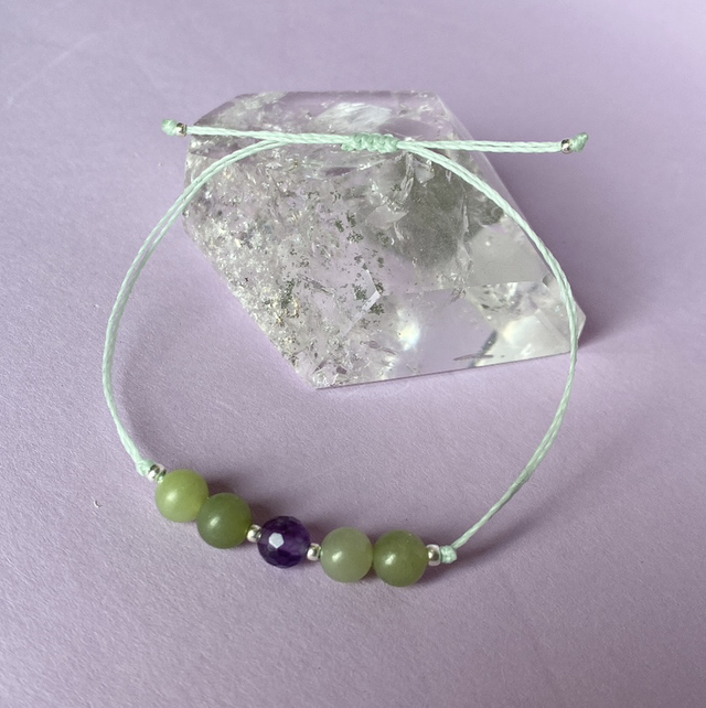 Jade Amethyst Armband Makramee Silber 