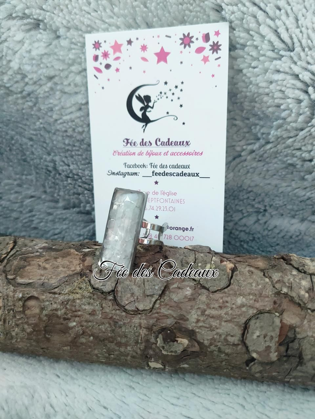 Bague Quartz Rose "Double Rang Fusion rectangulaire"