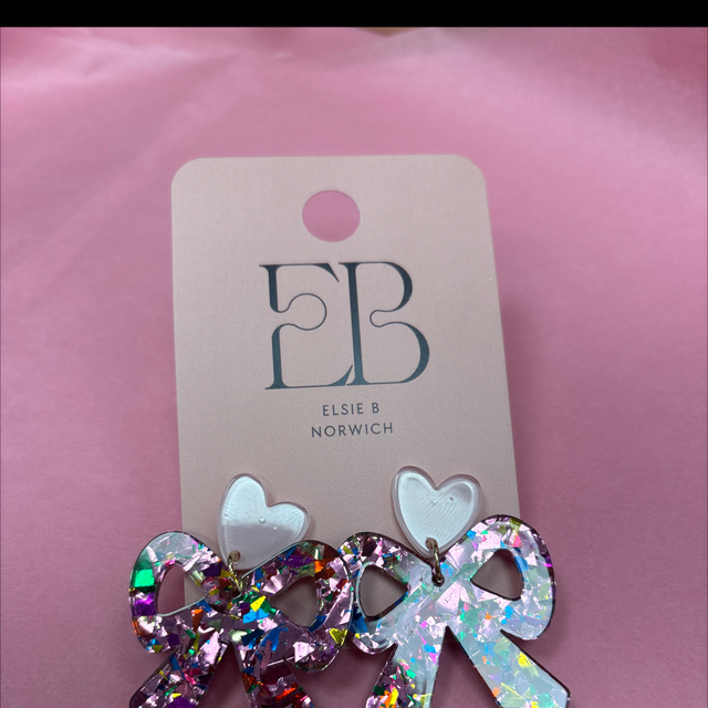 Acrylic heart and bow earrings 