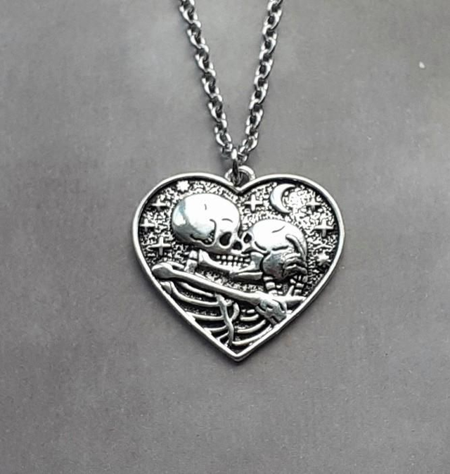 Skeleton Lovers Heart Necklace 