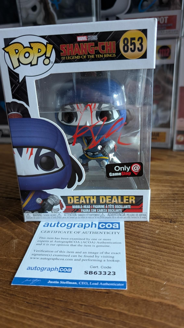 Funko Pop Marvel Shang Chi Death Dealer 853 Signed by Andy Le with ACOA