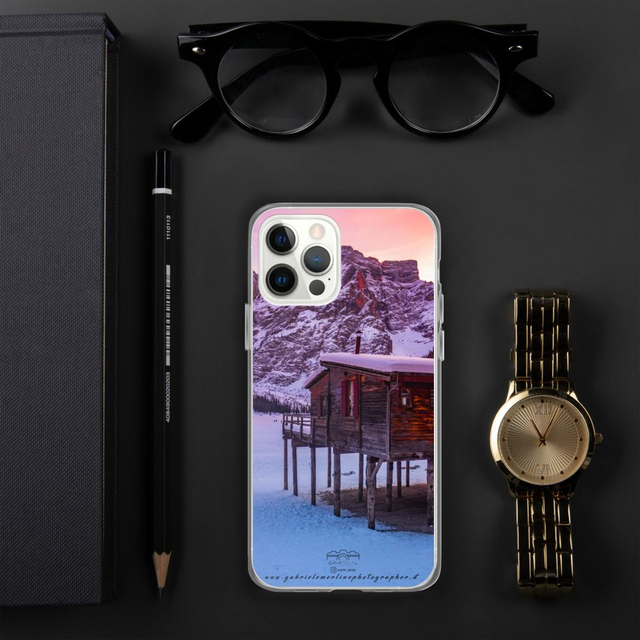  Cover per iPhone in silicone Lago di Braies sunset 