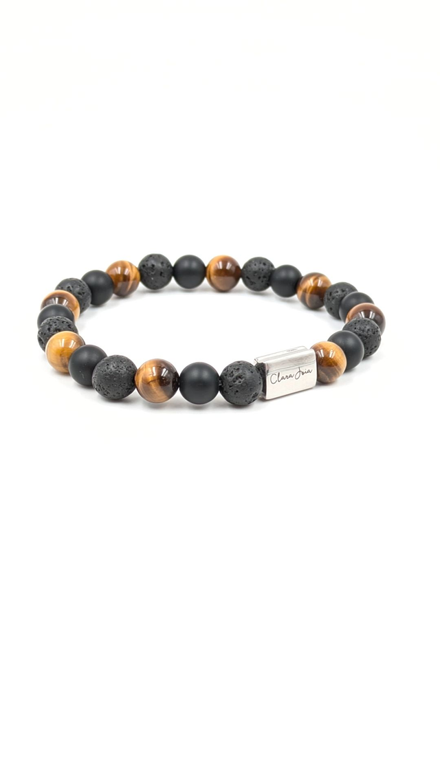 Bracelet Homme Clara Joia Oeil de Tigre Onyx Pierre de Lave