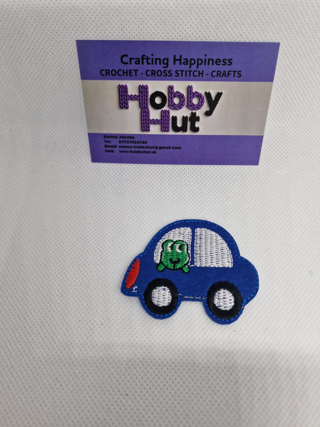 Embroidered Patch - Frog in Blue Car